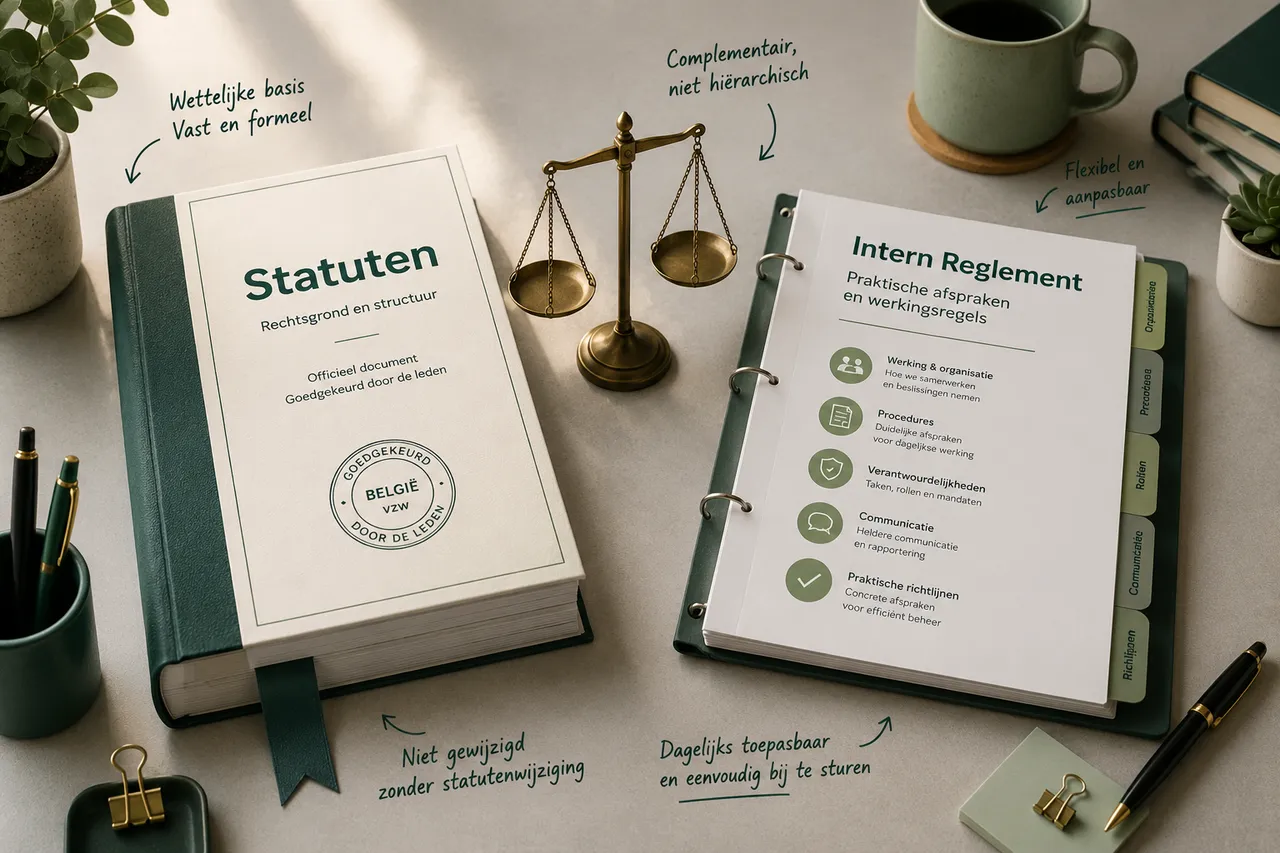 Vergelijking tussen statuten en intern reglement van een vzw