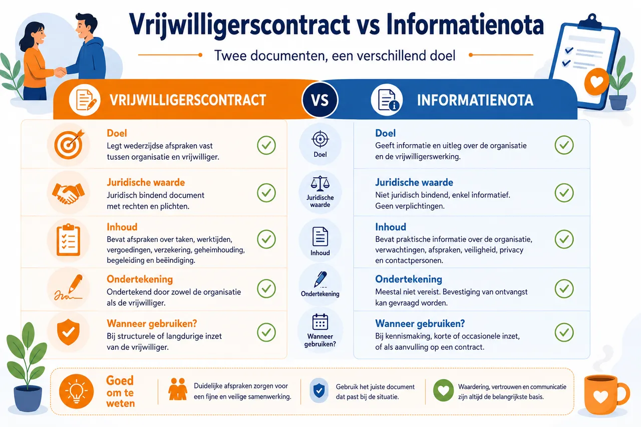 Wat moet in een vrijwilligerscontract staan