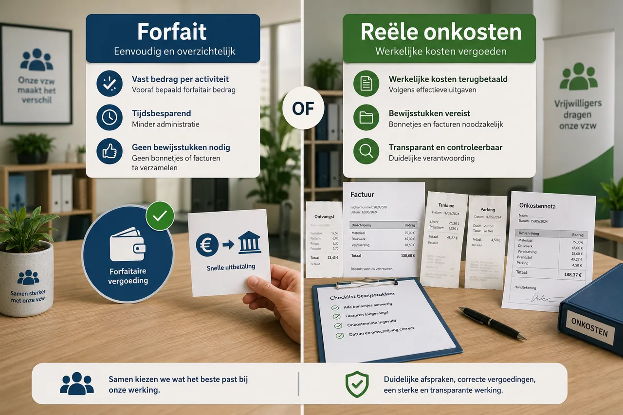 Verschil tussen forfait en reële onkosten bij vrijwilligersvergoeding