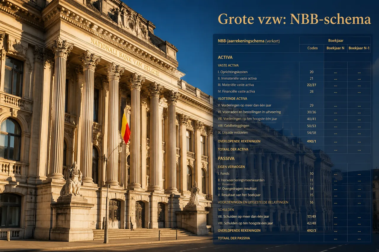 Gevel Nationale Bank van België met overlay NBB-schema