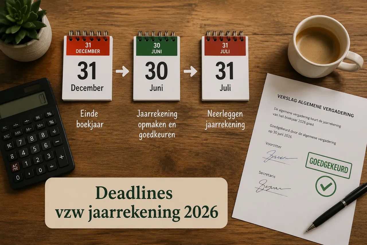 Tijdlijn jaarrekening deadlines op een houten bureau